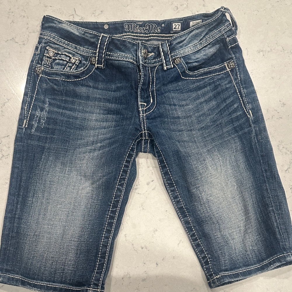 Miss Me Distressed Blue Denim Shorts